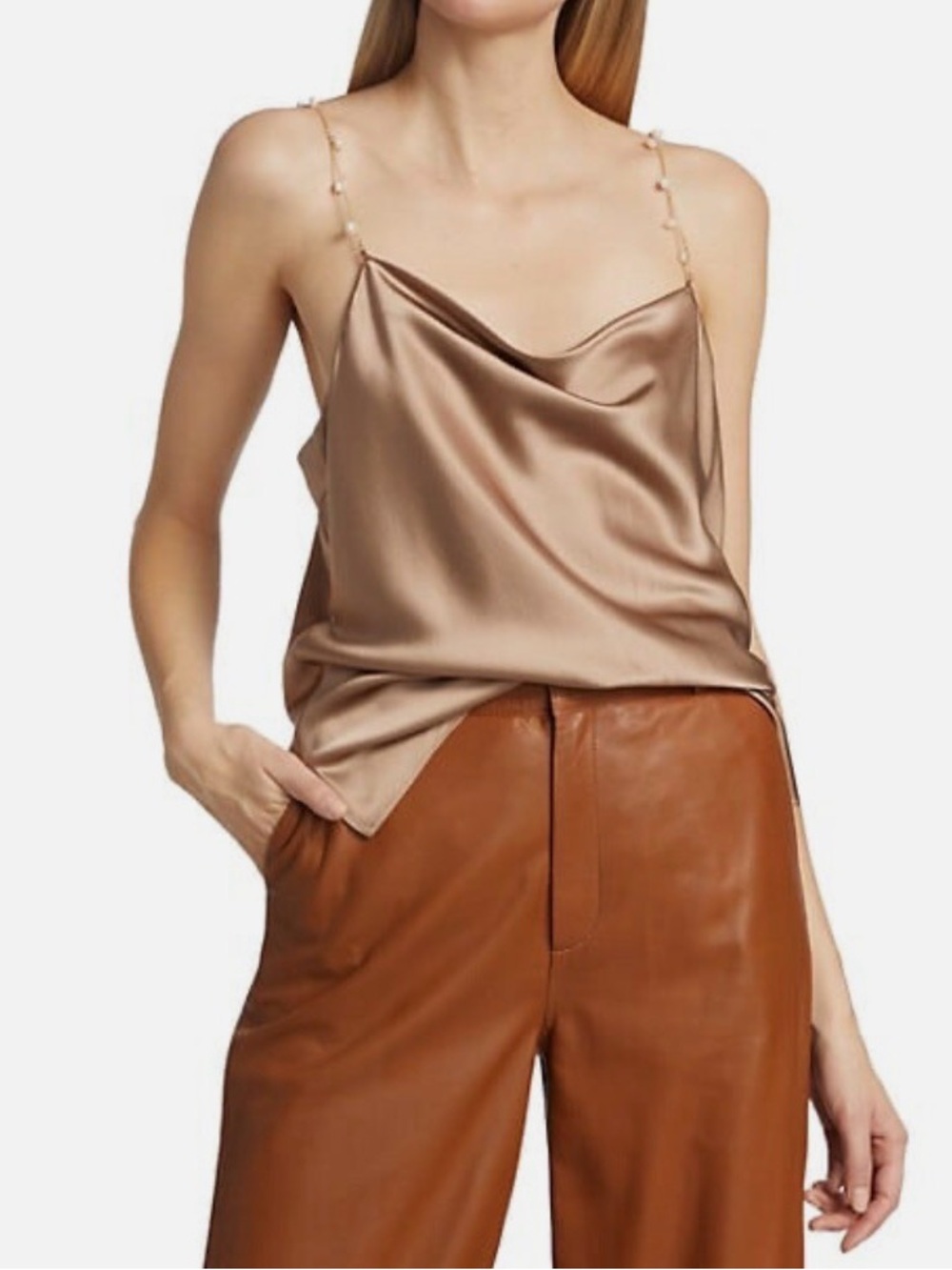 CAMI NYC Silk Blouse with pearl detailed chain strap - XS
